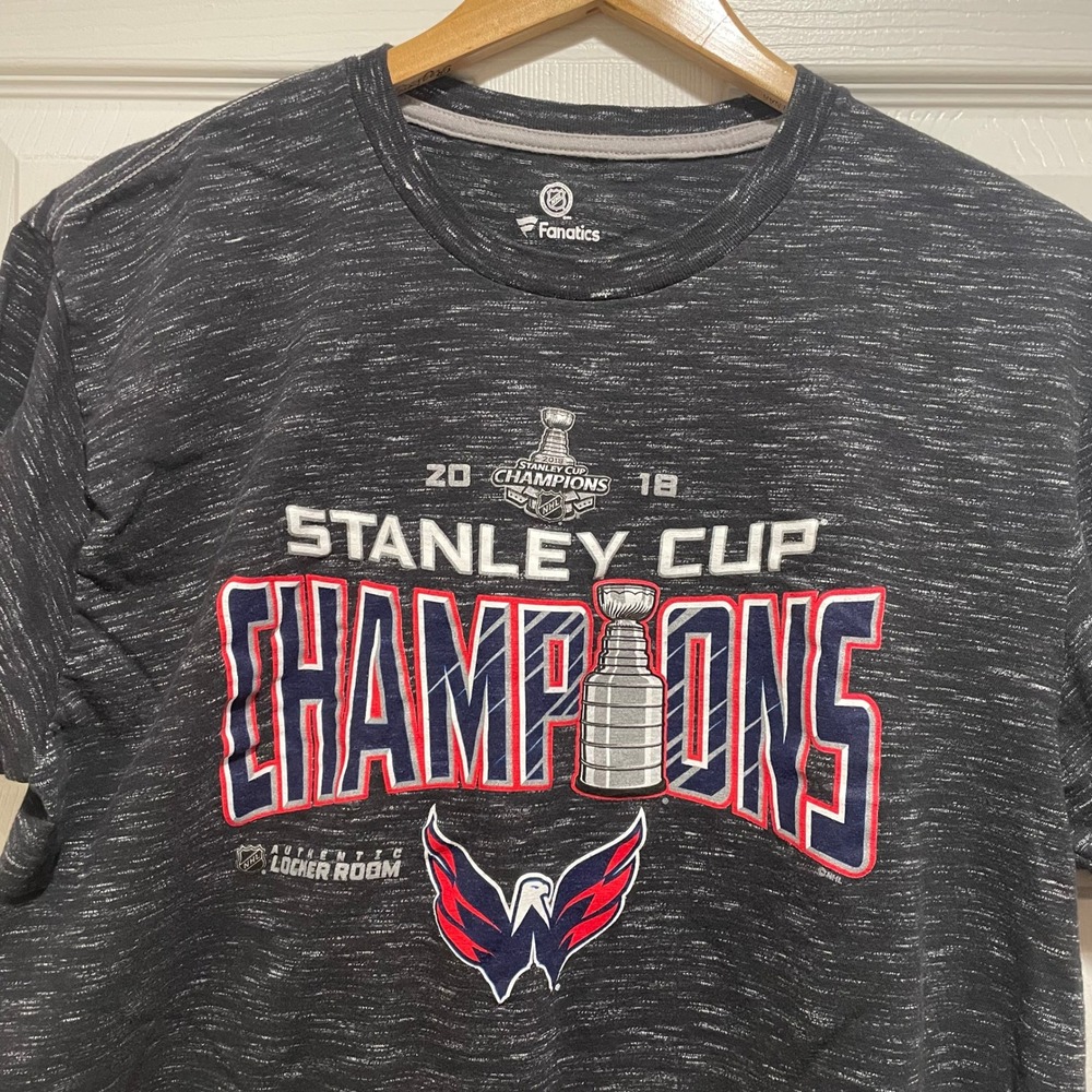 Fanatics 2018 Stanley Cup Champion Capitals Mens Tee L Charcoal Cotton Blend
